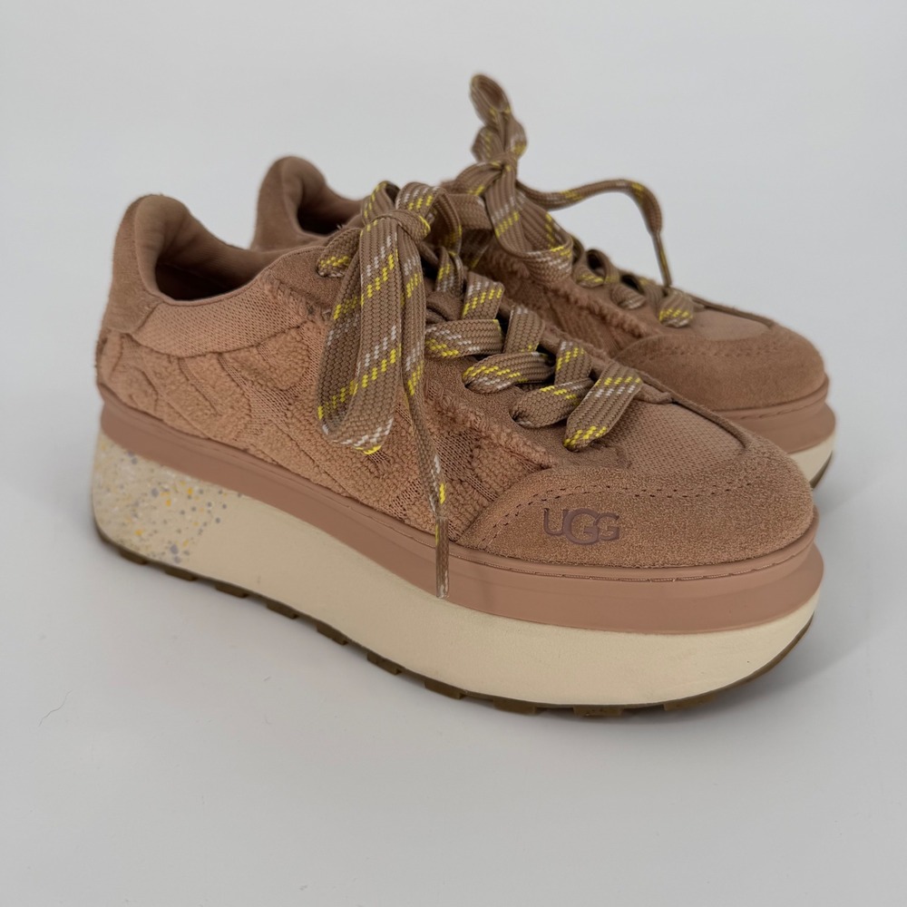 UGG Marin Lace Logo Platform Sneakers Chestnut Tan Suede 1125025 Womens 6
